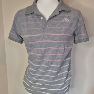 Robe Di Kappa Gray Polo Shirt with Pink and White Stripes